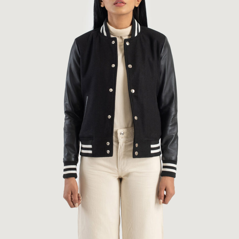 Womens Savant Black Hybrid Varsity Jacket Open Front-4-1686936273856